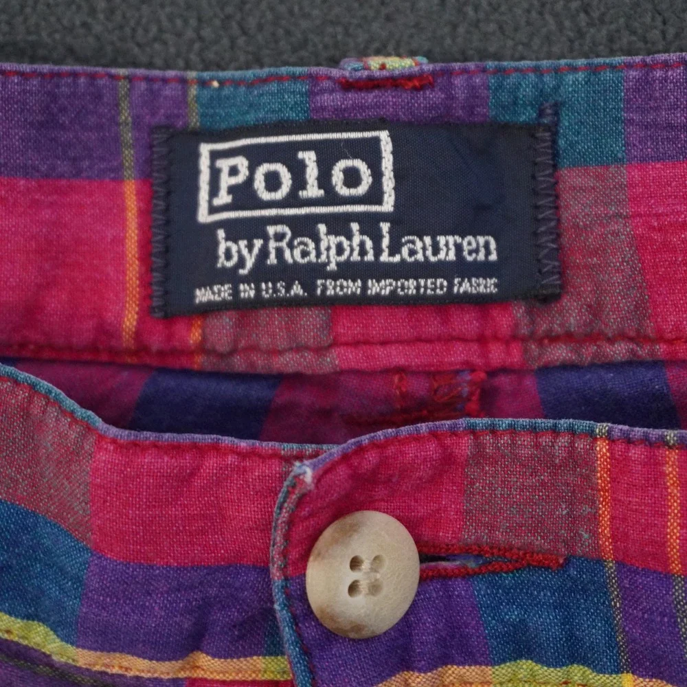 Polo Ralph Lauren Mens Classic Golf Shorts Plaid Pleated Multi Color Vintage 36